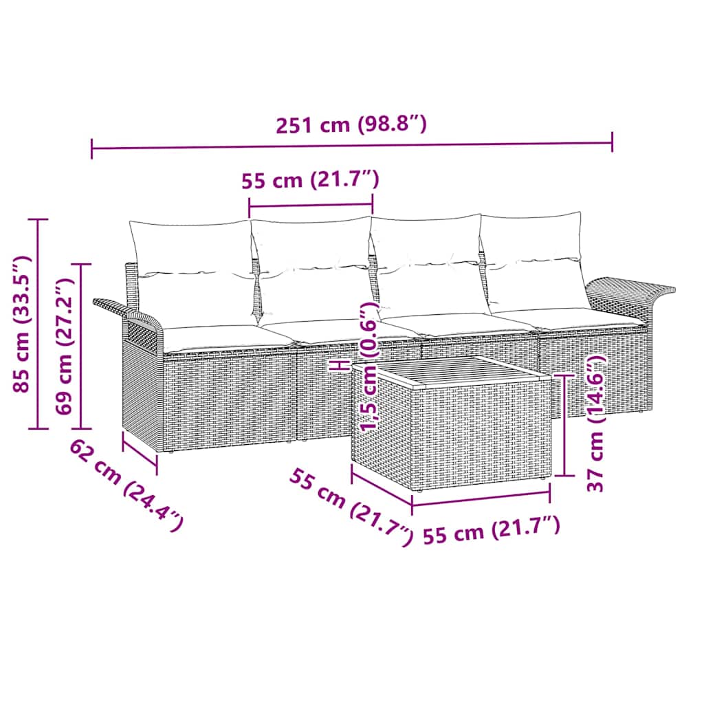 Garten-Sofa-Set 5 pcs Beige und Creme 55 x 55 x 37 cm